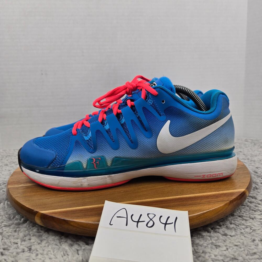 Nike Men 9 Zoom Vapor 9.5 Tour RF Federer 2014 French Open Blue Pink Tennis Shoe